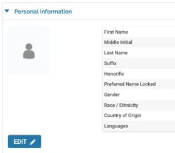 Personal Information Menu Item